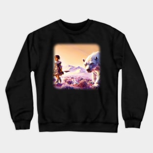 Warrior girl walking next to a polar bear Crewneck Sweatshirt